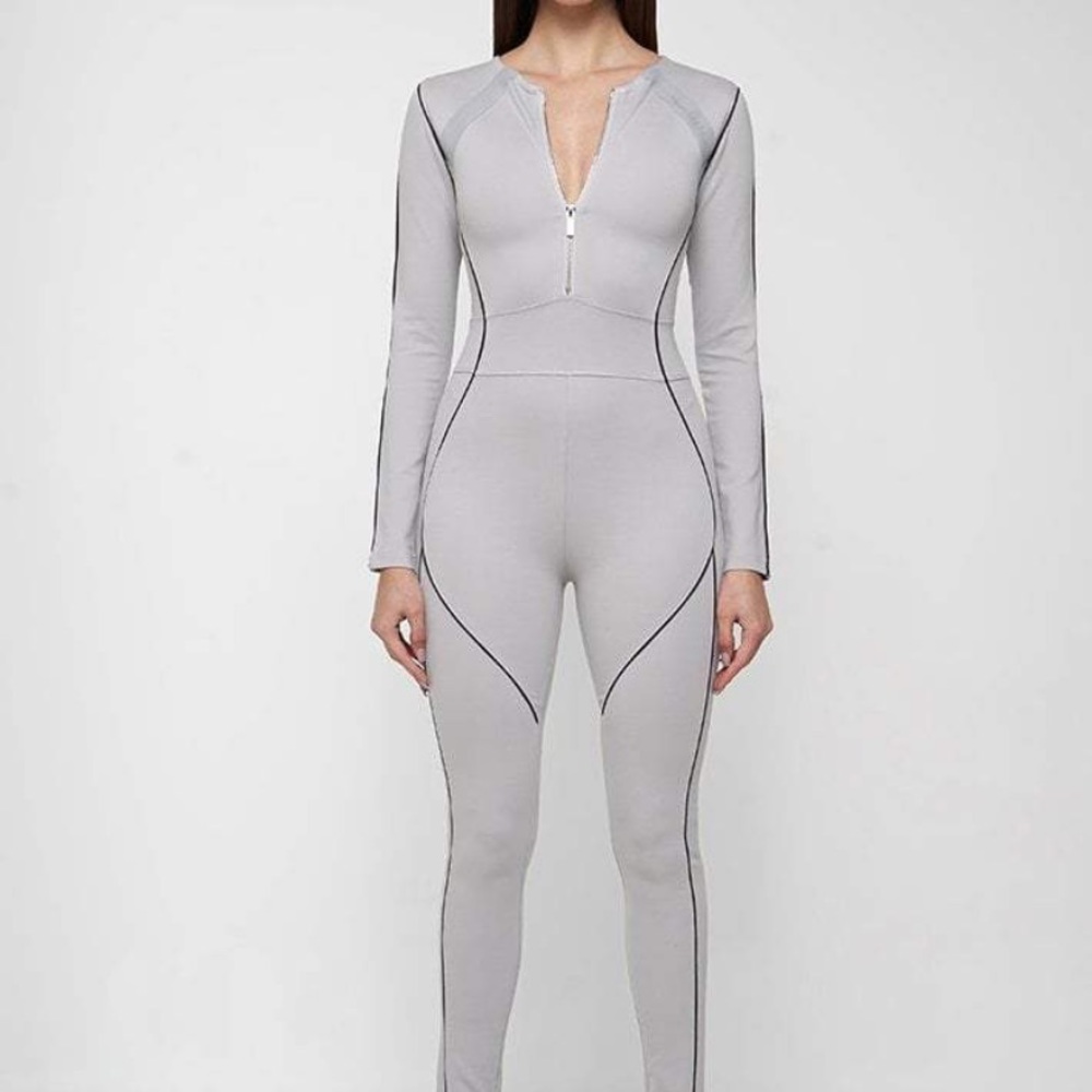 grey piped jumpsuit